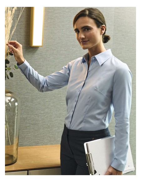RUS-0R962F0-Ladies' Long Sleeve Tailored Herringbone Shirt 2